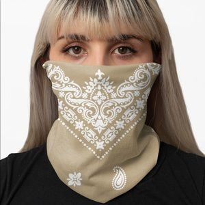 Tan Paisley Bandana Rag Face Wrap Neck Gaiter